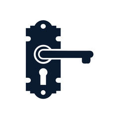 Door handle with keyhole icon flat vector silhouette.