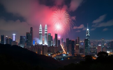 Obraz premium Firework over Kuala Lumpur city, Malaysia skyline. High quality