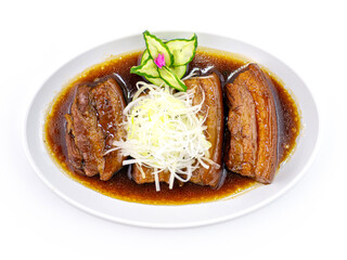 Braised Pork belly on top with Spring onion