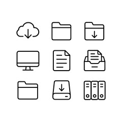 Digital archive storage icons. Outline symbols. Line design