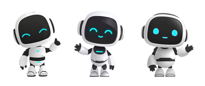 Cute Robot Characters in Different Poses. The robot is waving its hand, different hand gestures.