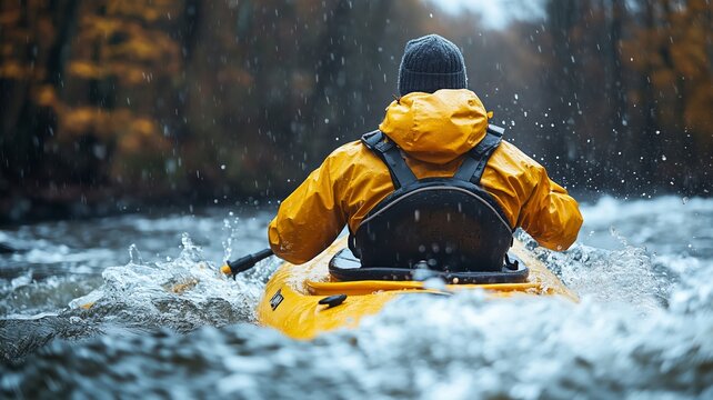 Kayak Paddling Down The River