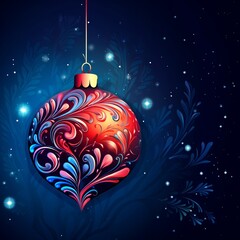 Vibrant Christmas ornament hanging against a modern neon geometric background with shimmering stars