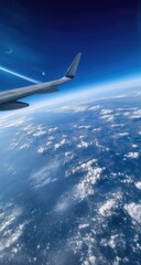 Obraz premium Airplane wing over Earth's clouds. Vast expanse of atmosphere