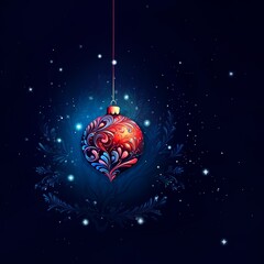 Vibrant Christmas ornament surrounded by modern neon geometric shapes on a dark background