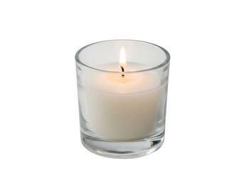 Burning candle in glass holder isolated on transparent background