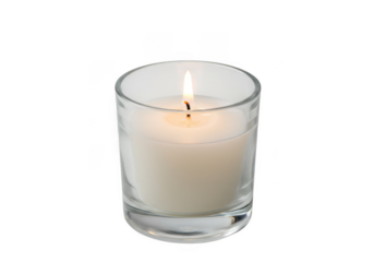 Burning candle in glass holder isolated on transparent background