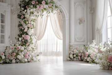 Fototapeta premium Elegant floral archway in a white room