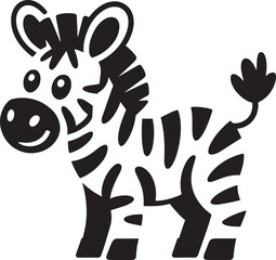 Cheerful Zebra Cartoon Character with Upward Tail and Playful Design on Transparent Background Art