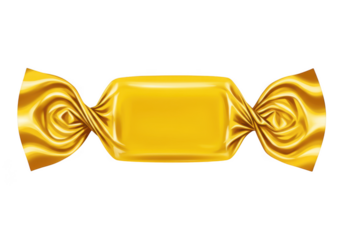Wrapped golden candy sweet isolated on transparent background