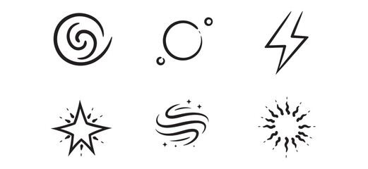 Hand drawn celestial symbols and elements on white background for design projects
