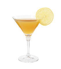 Tasty lemon cocktail in glass isolated on white
