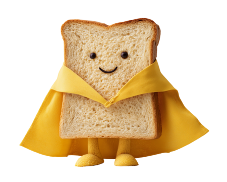 Smiling bread slice with cape and legs - Powered by Adobe