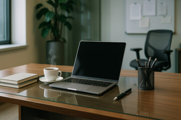 office desk with laptop