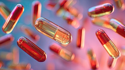 Floating medical capsules in vibrant colors