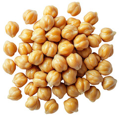 A pile of dried chickpeas scattered on a black surface isolated on transparent background
