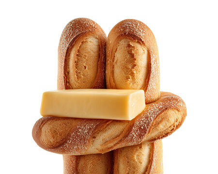 Stack of baguettes with cheese block - Powered by Adobe