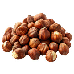 Obraz premium A pile of raw whole hazelnuts with shells intact isolated on transparent background