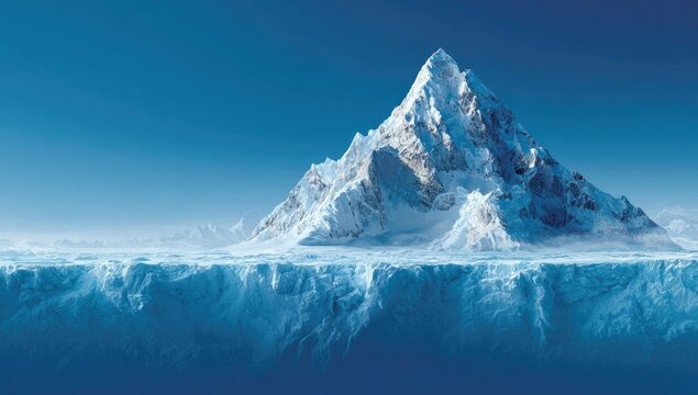 Majestic snow-capped peak piercing a vast icy plain