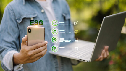 ESG Mobile Technology and Sustainable Business Checklist Concept