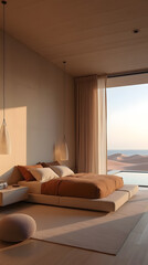 Studio-Style Minimalist Luxury Bedroom in Bold Frontal Light