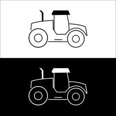 Tractor Icon Vector – Line Art Style Farm Vehicle Symbol.