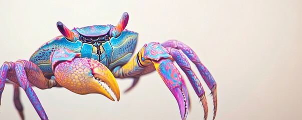 A close up view of an elaborately colored crab