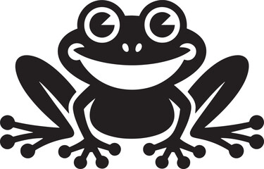 Smiling Frog Illustration Amphibian Graphic Design Element Black and White Pond Life Icon
