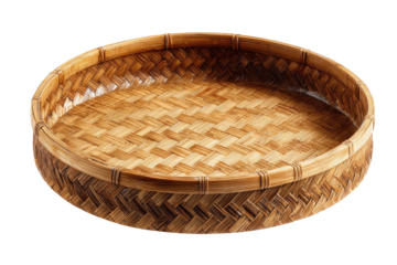 Round woven bamboo tray