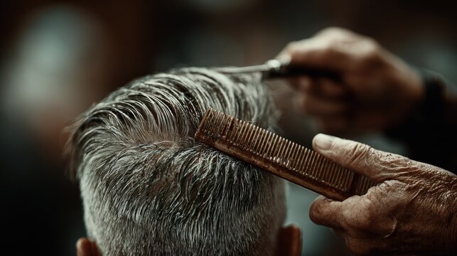 Close-up of a barber combing a client's hair