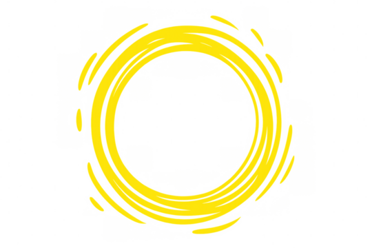 Bright yellow hand-drawn circle glowing against transparent backdrop, energizing graphic design with bold visual emphasis