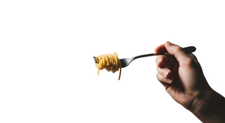 Pasta on fork against dark background