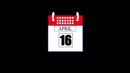 April month 16 date calendar icon animation. Flat calendar icon monthly, important date, meeting date, Simple calendar with date concept. calendar with date concept background.