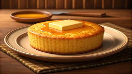 Golden Cornbread with Honey and Butter baked golden brown