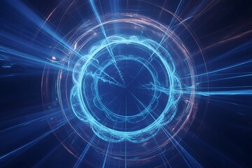 Obraz premium A futuristic swirling fractal mandala of blue energy light, depicting a cosmic portal or a technological singularity.
