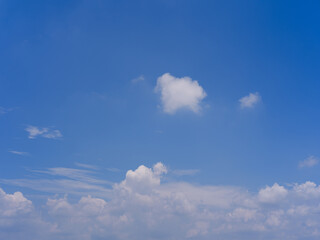 White Fluffy Cumulus Clouds in Clear Blue Summer Sky