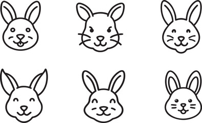 Obraz premium Cute Rabbit and Bunny Face Icons with Various Expressions