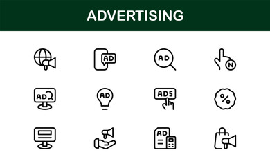 Advertising Professional Modern Line Icon Set with Minimal and Creative Design Elements