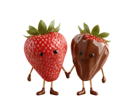 Two strawberry figures holding hands