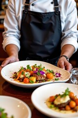 Chef Presenting Elegant Gourmet Dish with Colorful Ingredients