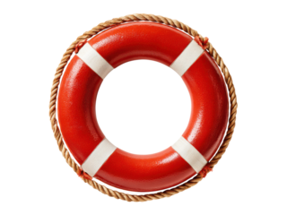 Bright red circular flotation device with thick rope lifebuoy safety, Isolated, Png Transparent Background