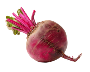 Whole red beetroot with green leaves