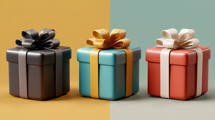 Collection of 3D illustrated gift boxes in different color combinations Stock Illustration