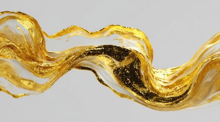 Fluid gold ribbon cascading against a light gray background