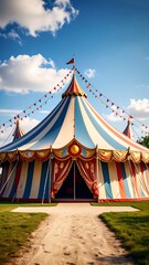 Vintage circus tent under a vibrant sky