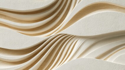Abstract, flowing, textured surface of light beige, sculpted into undulating, layered curves
