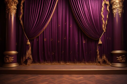 purple golden Curtain Stage wedding background. on Red Carpet Luxury Background