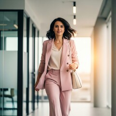 Determined Career Woman in Elegant Fashion Walk