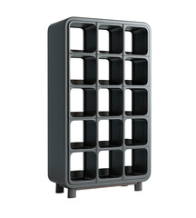 Gray vertical storage unit with recessed compartments