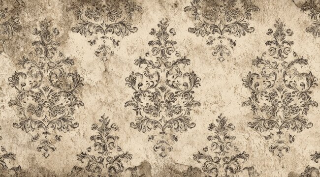 Fototapeta Aged, distressed wallpaper with a repeating damask pattern